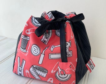 Sewing Print Fabric Drawstring Komebukuro Project Bag