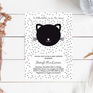 Cat Baby Shower Invitation, kitty kitten baby shower invite printable minimalist black and white baby template INSTANT DOWNLOAD editable pdf