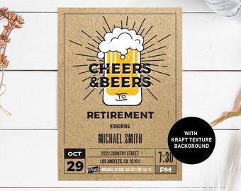 Retirement Invitation for men, retirement party invitation download, cheers and beers retirement party invite, INSTANT DOWNLOAD editable pdf