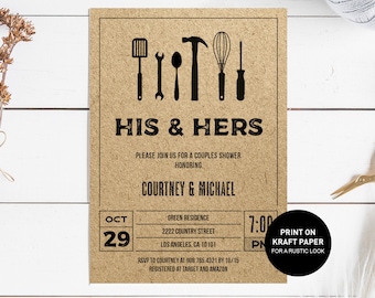 His and Hers Shower Invitation, his and hers couples shower invite printable template, tools and gadget party, INSTANT DOWNLOAD editable pdf