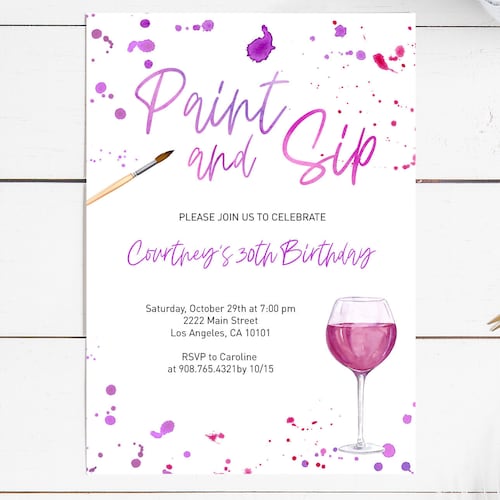 Sip and Paint Invitation Paint and Sip Birthday Party Invite Etsy