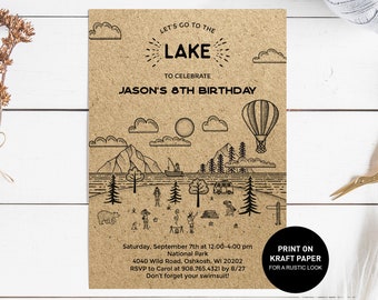 Lake Party Invitation, lake birthday invite printable template, lake day summer swimming, lake weekend bday, INSTANT DOWNLOAD editable pdf