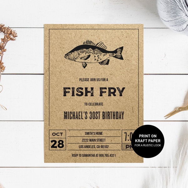 Fish Fry Invitation, fish fry party invitation printable, fish birthday invite, benefit fundraiser event card, INSTANT DOWNLOAD editable pdf