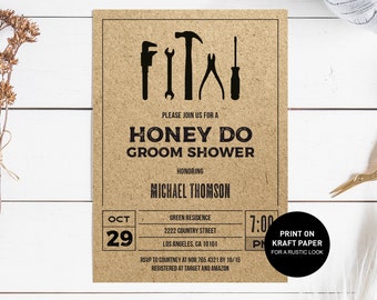 Honey Do Groom Shower Invitation, honey do shower invite printable template, tools man handyman shower, INSTANT DOWNLOAD editable pdf