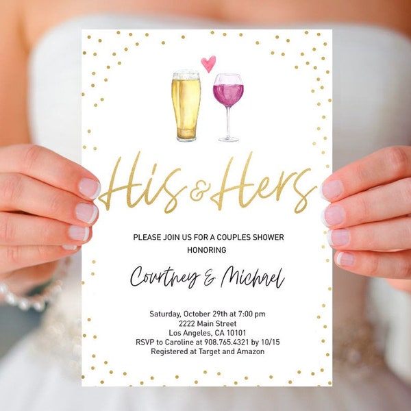 His and Hers Shower Invitation, wine and beer couples shower invite printable template, wedding, Any Occasion editable pdf INSTANT DOWNLOAD