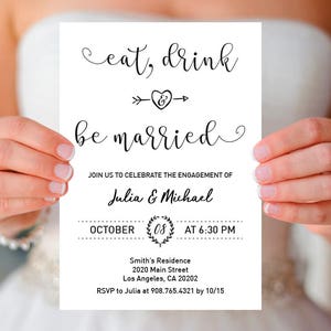 Eat Drink and Be Married Engagement Invitation Black and - Etsy