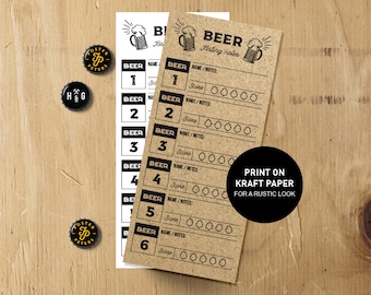 Beer Tasting Party Scorecard Printable, kraft rustic beer tasting rating sheet score card template, INSTANT DOWNLOAD pdf jpg digital