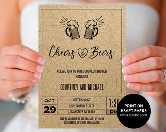 Cheers and Beers Couples Shower Invitation, beer Bridal shower Wedding Rehearsal dinner Engagement party, brewery invite INSTANT DOWNLOAD