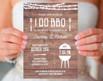 I Do BBQ Wedding Invitations I Do BBQ Invitations Couples Shower Wedding Invites Rustic Wood ...