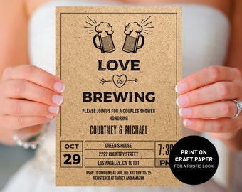 Love is Brewing Couples Shower Invitation, rustic kraft love is brewing bridal shower invite printable template, INSTANT DOWNLOAD pdf