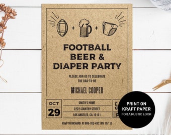 Football Baby Shower Invitation, football beer and diaper party baby shower invite printable template, INSTANT DOWNLOAD editable pdf