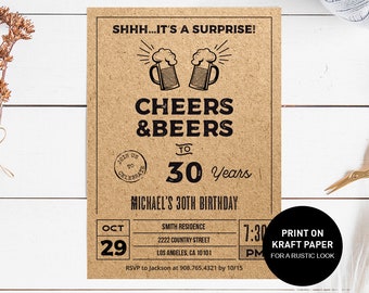 Surprise 30th Birthday Invitation for man, cheers and beers surprise 30th birthday invite printable template, Any Age, INSTANT DOWNLOAD pdf