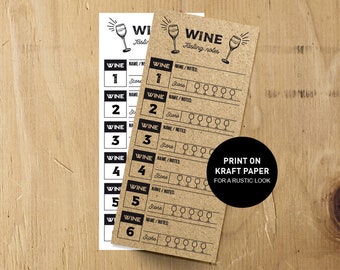 Wine Tasting Card Printable, wine tasting scorecard template, rustic 6 wine tasting notes rating sheet score cards, INSTANT DOWNLOAD pdf jpg