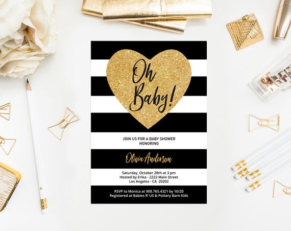 black and gold baby shower invitations