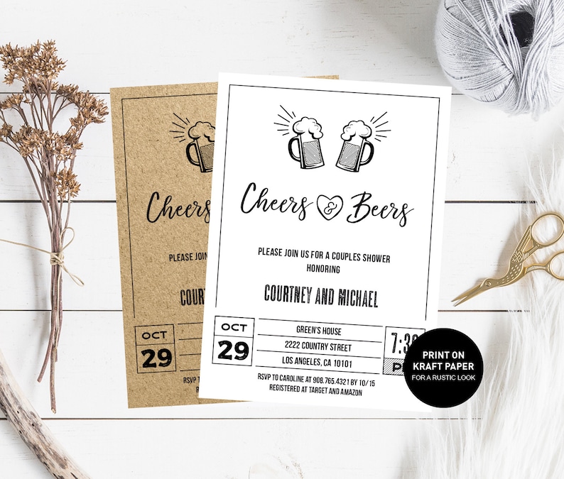 Cheers and Beers Couples Shower Invitation brewery invite INSTANT DOWNLOAD beer Bridal shower Wedding Rehearsal dinner Engagement party