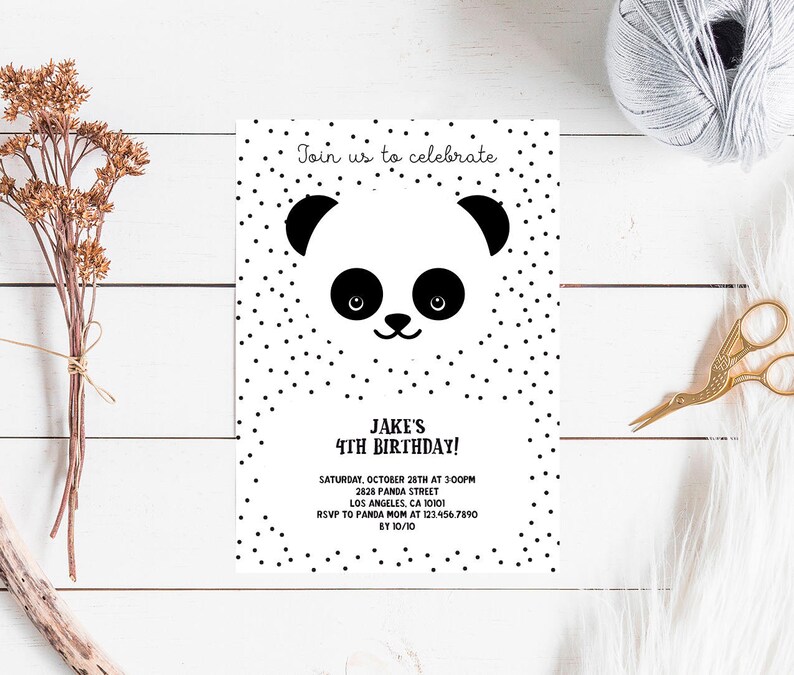 Panda Birthday Invitation Panda Party Printable Invitation - Etsy
