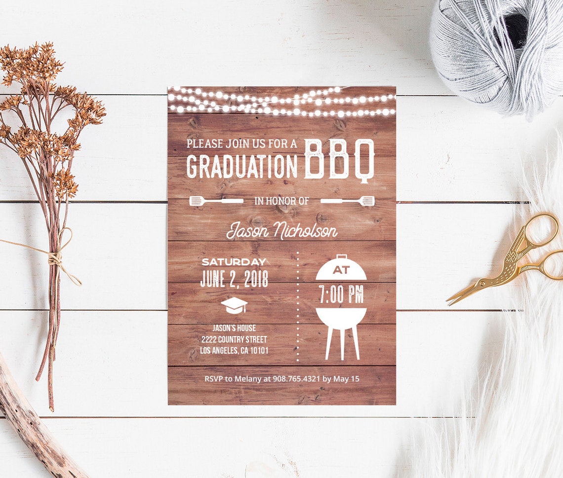 Graduation Bbq Invitation Rustic Barbecue Grad Party Invite Etsy