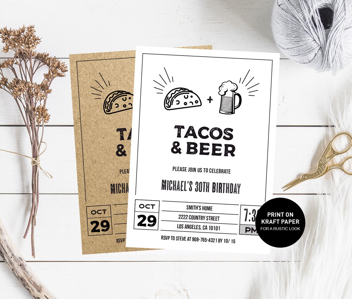 Tacos and Beer Invitation Tacos and Brews Party Invite Etsy