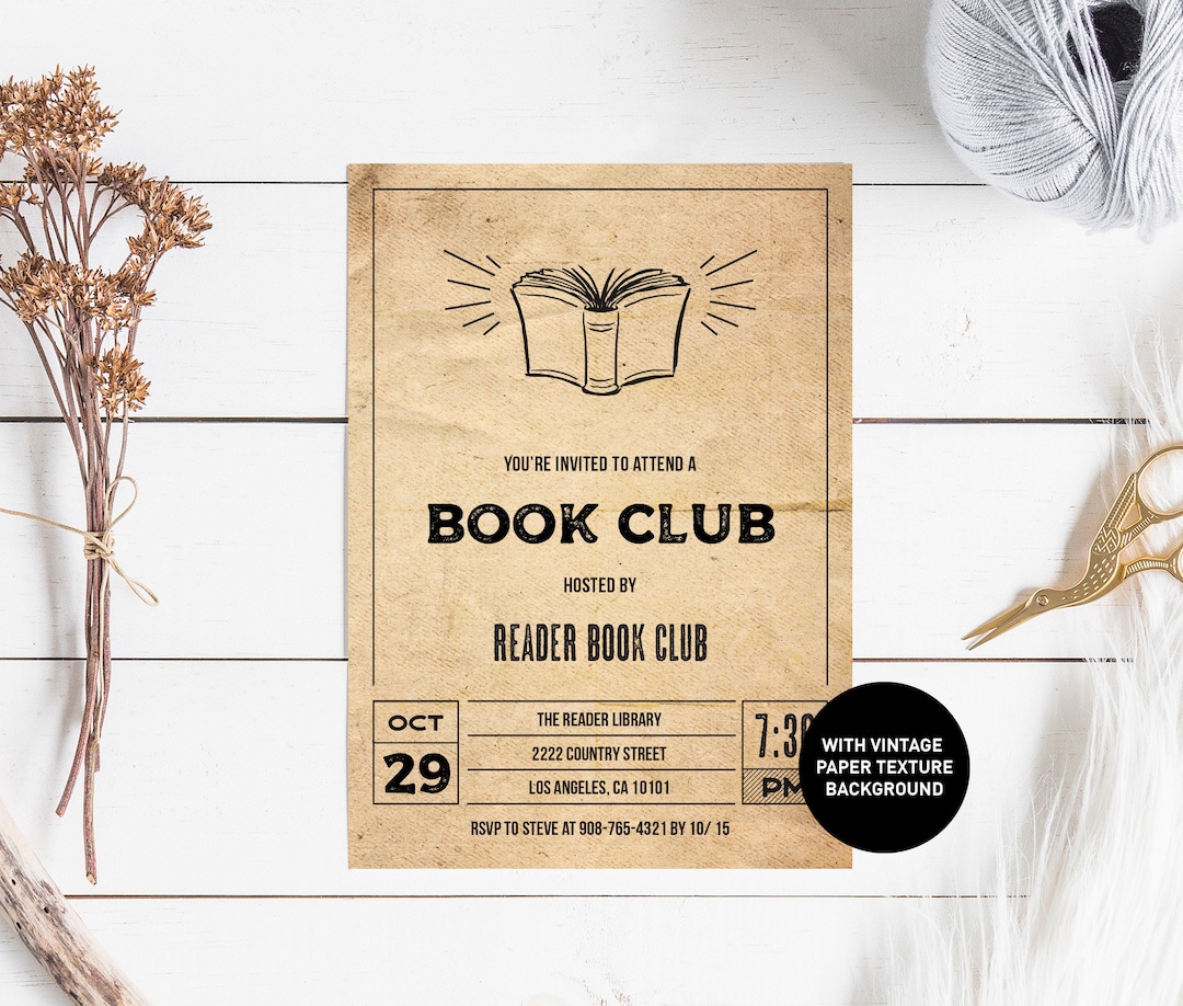 Book Club Invitation, Vintage Book Club Party Invite Printable Template Book Club Invitation, Vintage Book Club Party Invite Printable Template