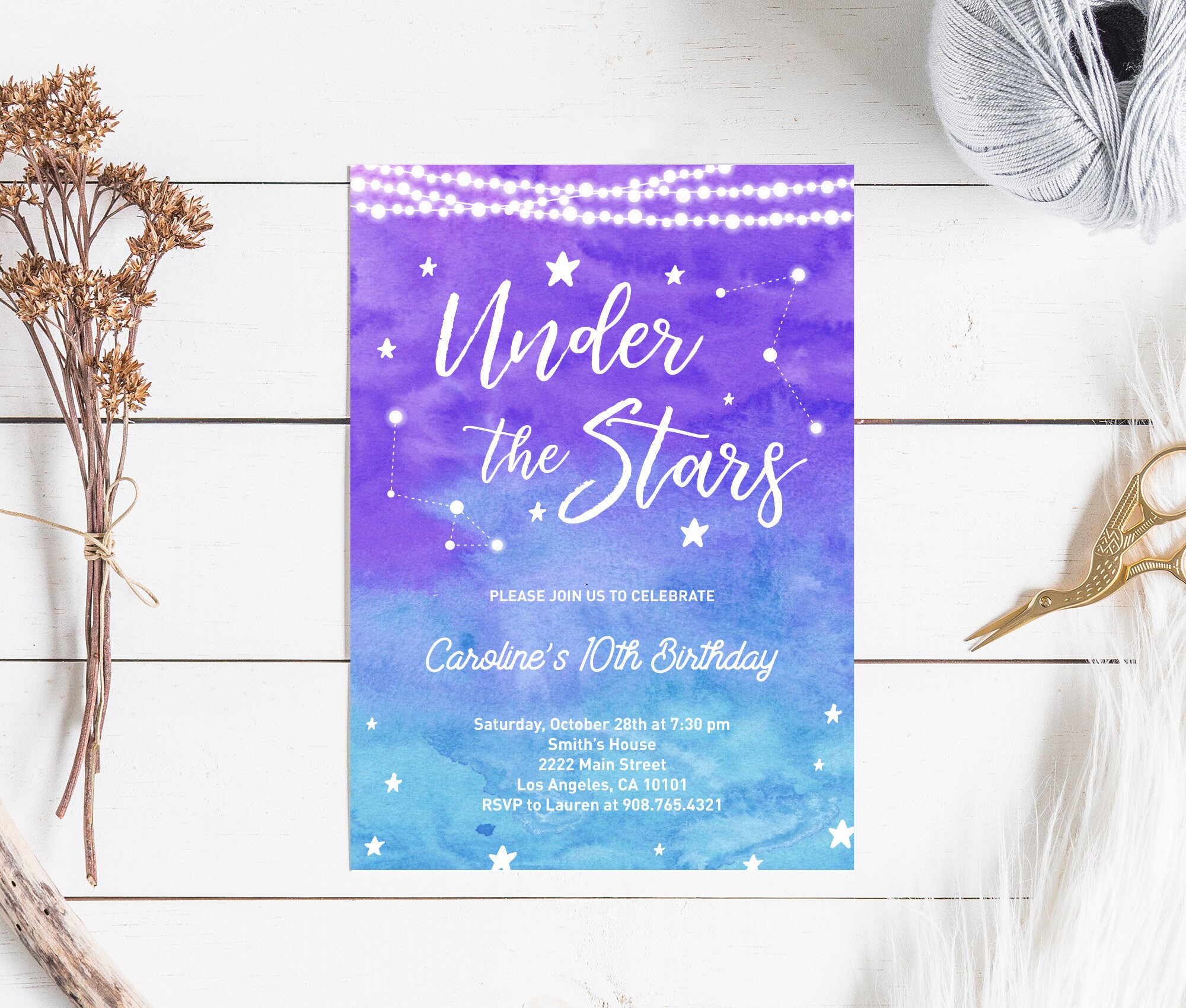 Under the Stars Invitation celestial party invite printable | Etsy