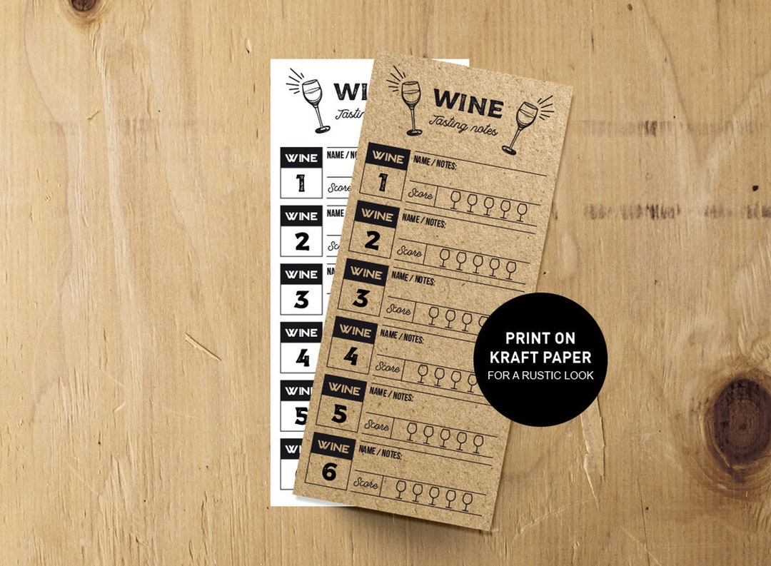 Wine Tasting Card Printable, Wine Tasting Scorecard Template, Rustic 6 ...