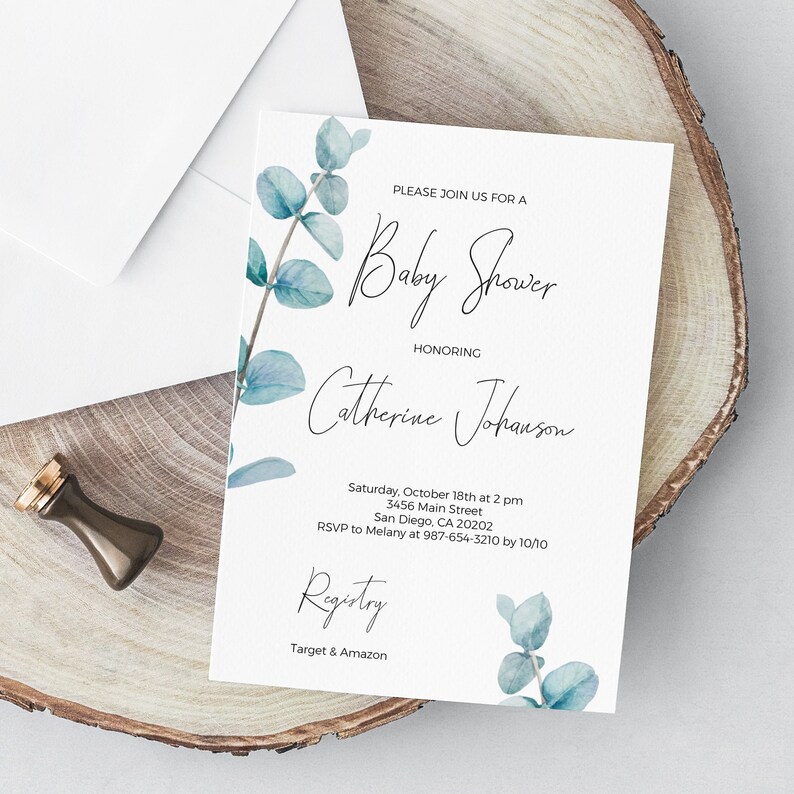 Eucalyptus Baby Shower Invitation INSTANT DOWNLOAD Greenery Etsy Sweden