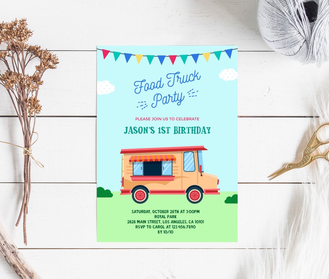 Food Truck Invitation, Food Truck Party Birthday Boy Invite Printable
