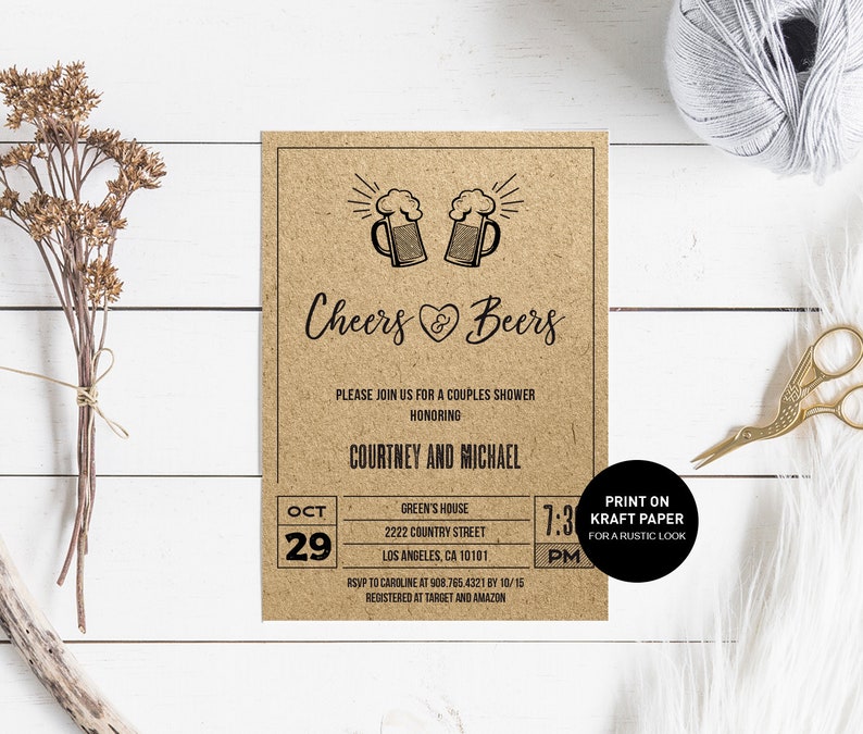 Cheers and Beers Couples Shower Invitation brewery invite INSTANT DOWNLOAD beer Bridal shower Wedding Rehearsal dinner Engagement party