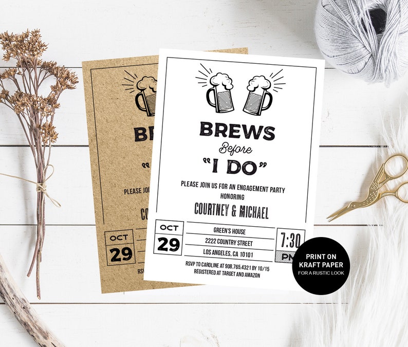 Kraft brews i dos engagement invitation printable template brews before 