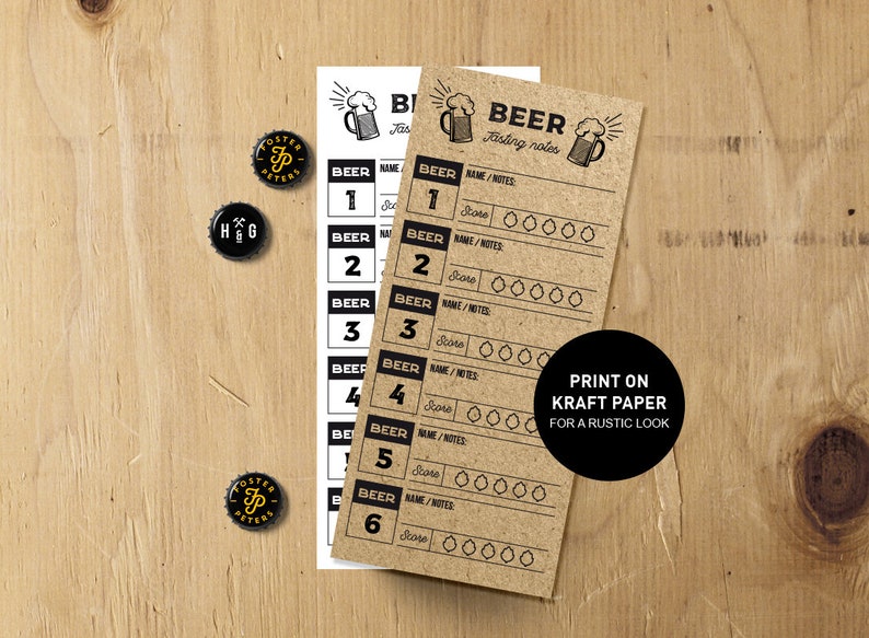 Beer Tasting Party Scorecard Printable Kraft Rustic Beer Etsy
