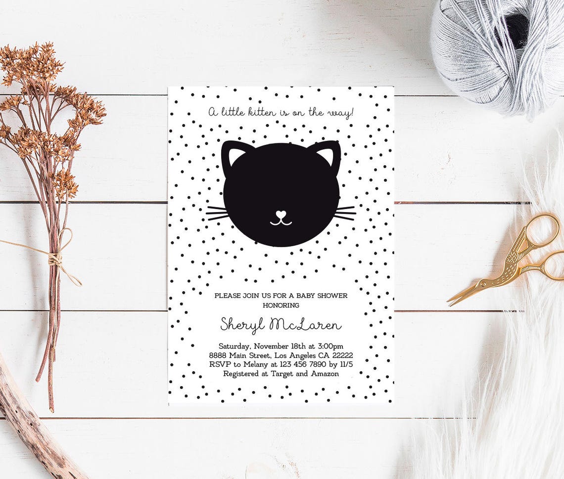 Cat Baby Shower Invitation Kitty Kitten Baby Shower Invite Etsy