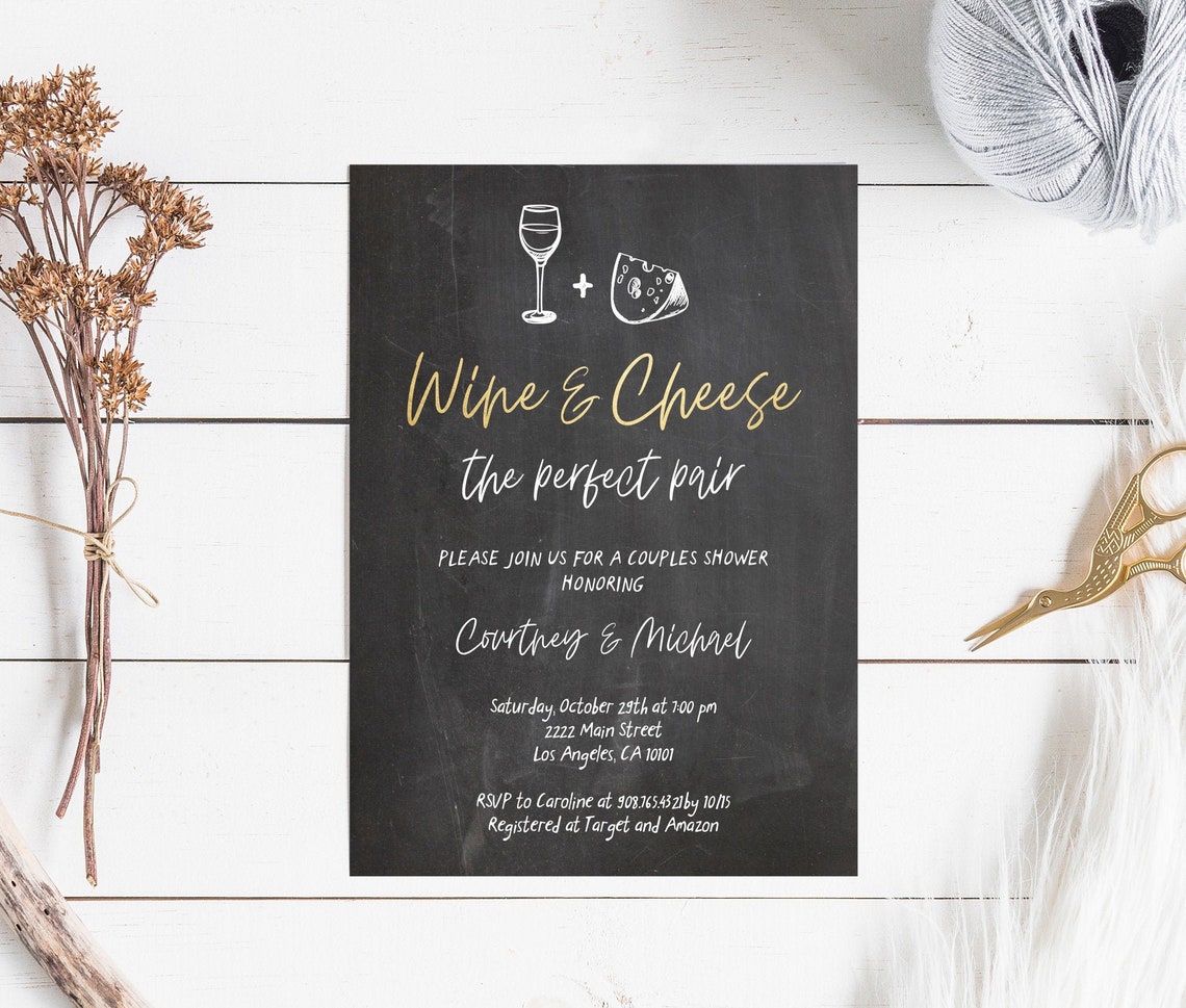 Wine and Cheese Invitation Perfect Pair Couples Shower Invite Etsy