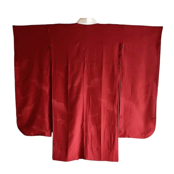 Juban en soie rouge,sous kimono,sous vêtement de kimono,soie satinée rouge,juban pour furisode,eri shin,manches longues,