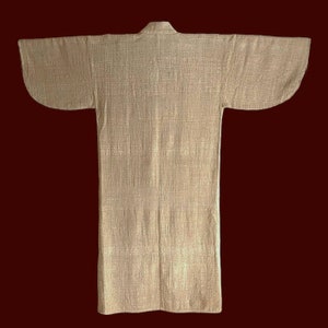 Beige man-woman kimono, hemp weave, unlined, noragi, work clothing, early 20th century, northern Japan,