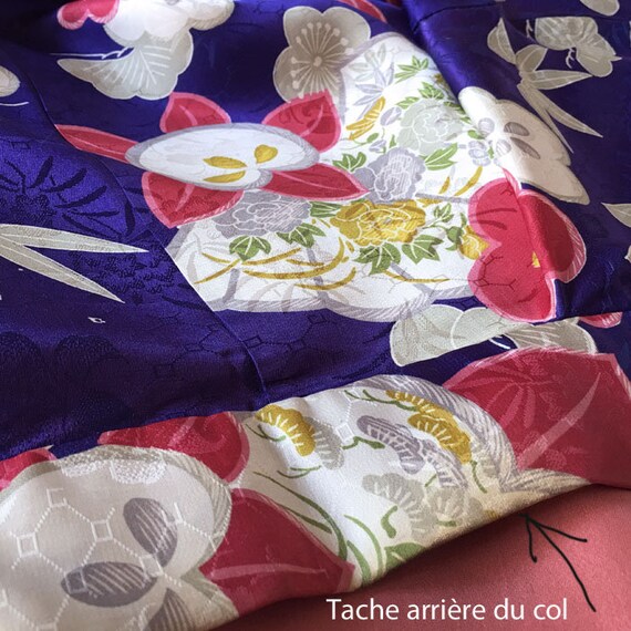 Vintage women's kimono,M size,dark blue-violet si… - image 10