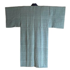 Herrbadrock Juban LL, blå sidenkimono, fodrad, klassiskt geometriskt mönster, loungewear, med en elegant kimono, blå avtagbar krage.