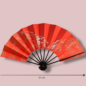Abanico japonés, madera, laca, papel washi, abanico de baile rojo y dorado, laca negra, 10 ramas, bambú dorado, danza buyo, danzas japonesas