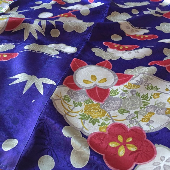 Vintage women's kimono,M size,dark blue-violet si… - image 2