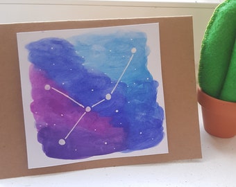Cancer water colour blank card birthday Christmas special occasion astrology hand painted