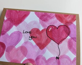 Love you balloon Valentine Day card, love her, girlfriend, wife, partner, blank card