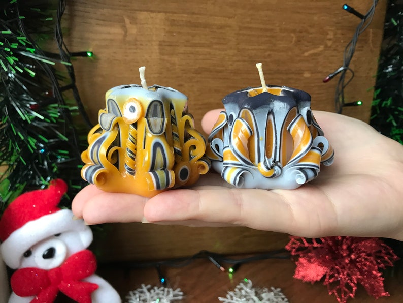 Set small carved candles Small Christmas candles Christmas Etsy