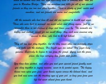 rainbow bridge poem pet loss memorial bereavement picture dog etsy