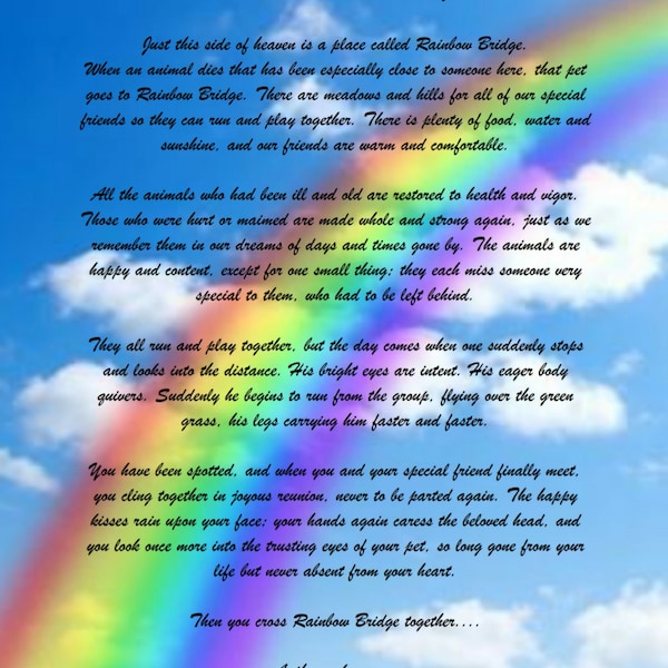 Rainbow Bridge Poem Pet Loss Memorial Bereavement Picture Dog etc - Male Pet - PDF DOWNLOAD - Print at Home.