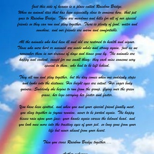 Rainbow Bridge Poem Pet Loss Memorial Bereavement Picture Dog etc - Female Pet - PDF DOWNLOAD - Print at Home.