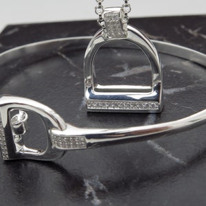 Solid Silver Stirrup Bangle, equestrian themed bangle .