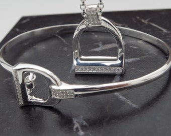 Solid Silver Stirrup Bangle, equestrian themed bangle .