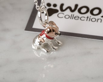 Jack Russell Dog Pendant , made from solid silver with rose gold plating.