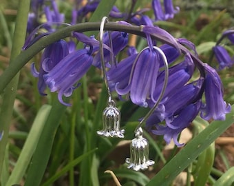 Sterling Silver Bluebell Flower Drop Earrings: Nature Jewelry Gift