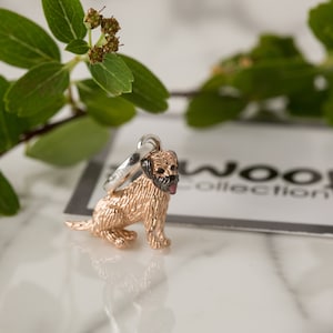 Sterling Silver Border Terrier Charm: Rose Gold Detail Dog Charm