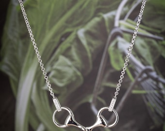 Sparkly Sterling Silver Snaffle Bit Necklace - Equestrian Jewelry